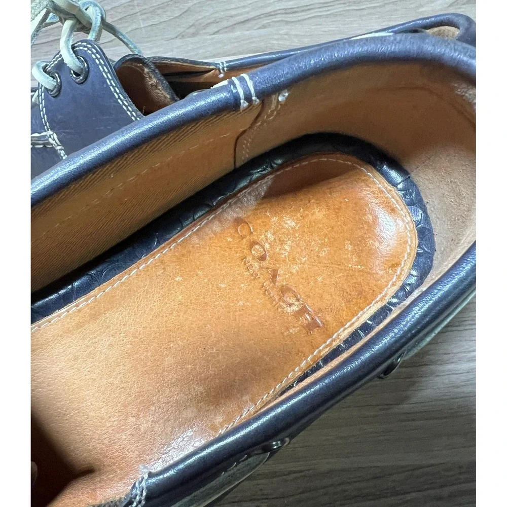 COACH Carlson Mens Leather Boat Shoes Navy‎ Blue Lace Up Size 9.5
